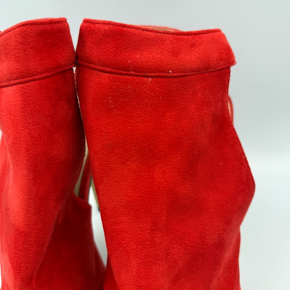 Meiliani Red Faux Suede Peep Toe Stiletto Booties Women’s Size 8 - Picture 3 of 15